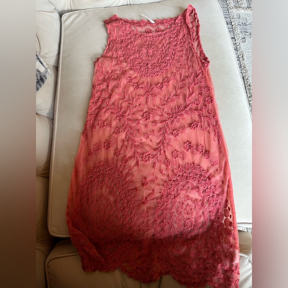 Free People FP sheer lace dress coverup pink size small embroidered sleeveless